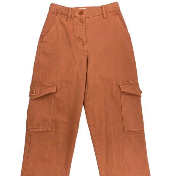 WILFRED FREE Aritzia Pant High Waisted Twill  Modern Cargo Pants Sz 00 Rust - Picture 2 of 8